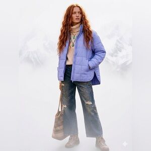 ROXY Boxy Lightweight Quilted Jacket Periwinkle Blue NWT L